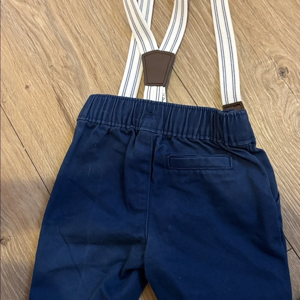 Carter's 3 piece set Striped Shirt with Olive Bow Tie and navy suspender pants